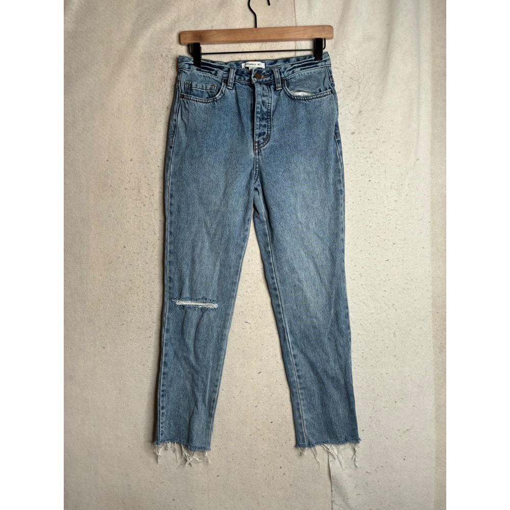 ONeill Womens High Waisted Button Fly Straight Leg Distressed Jeans Blue Size 26